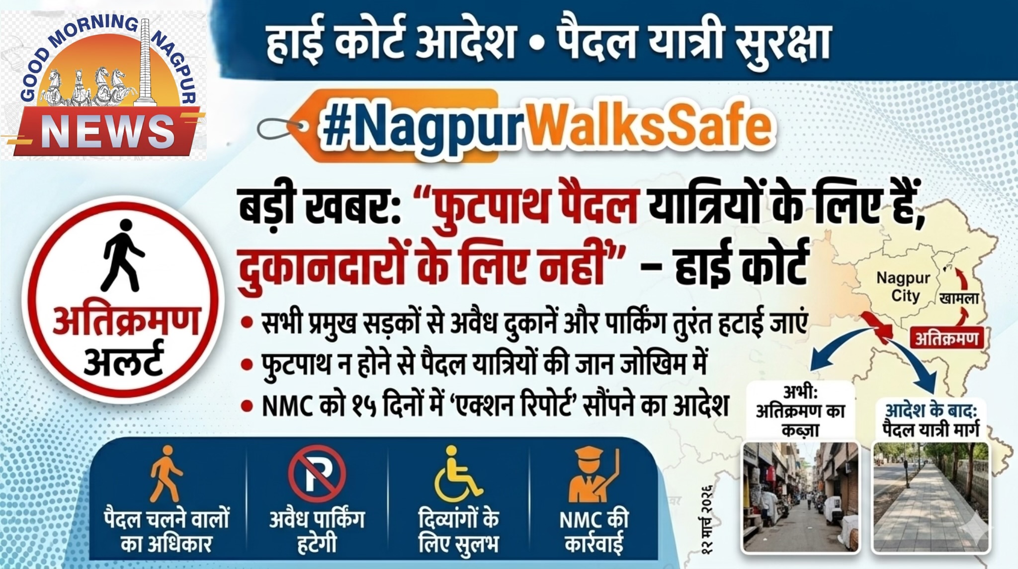 हाई कोर्ट उपराजधानी के फुटपाथ पर सकत ।