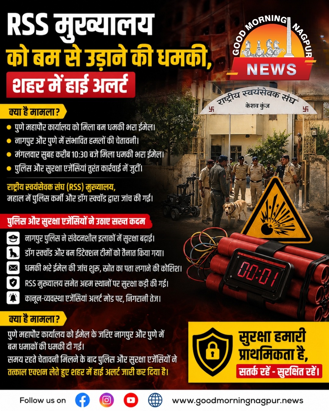 RSS मुख्यालय को बम से उड़ाने की धमकी, नागपुर और पुणे में हाई अलर्ट जारी!
