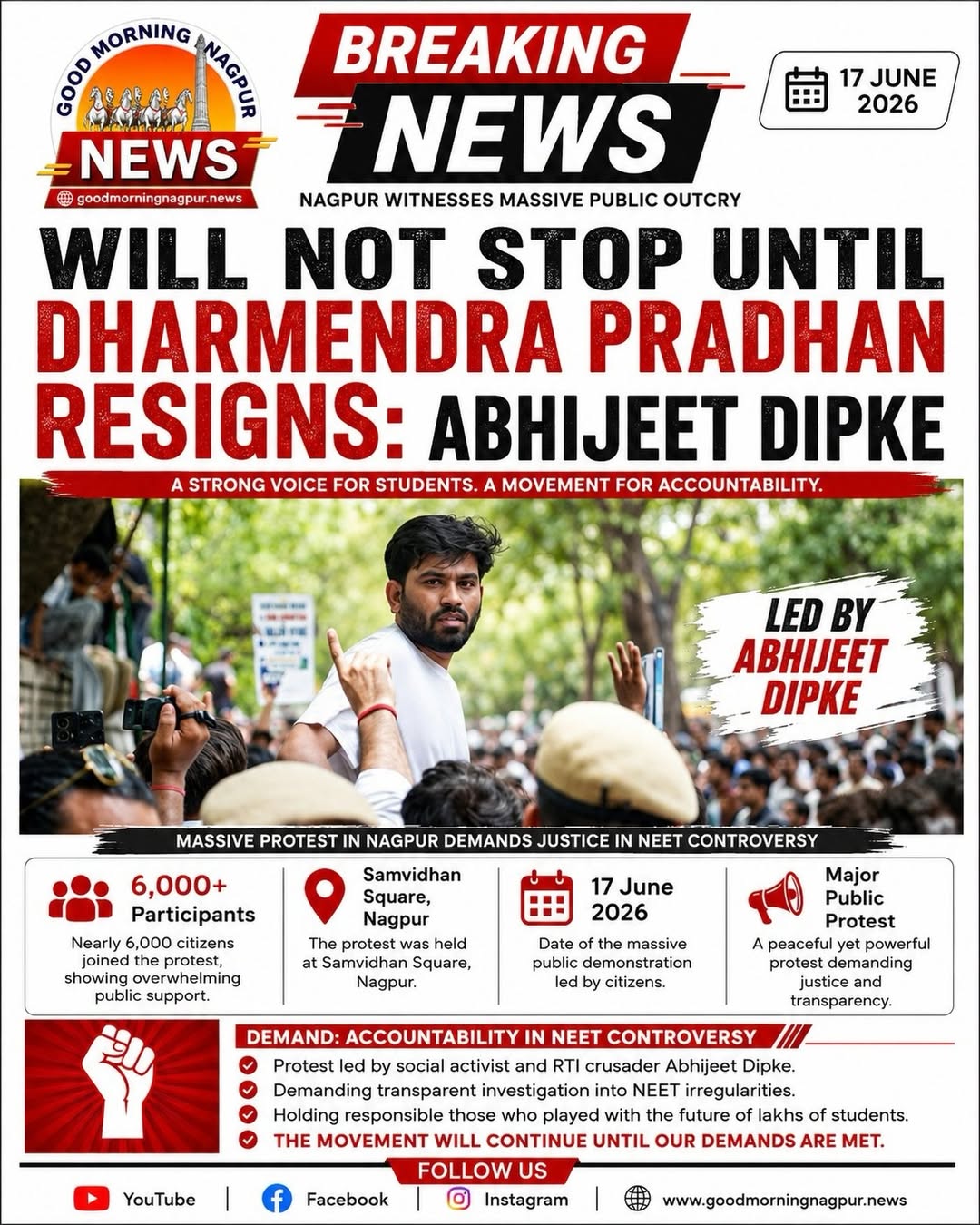Abhijeet Dipke Leads Massive Protest Demanding Fair Probe into NEET Controversy