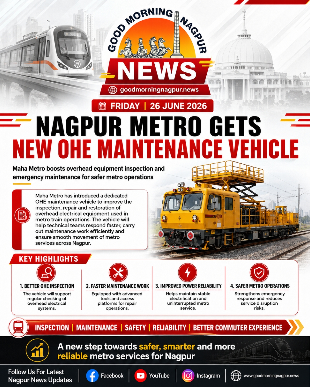 Nagpur Metro Gets New OHE Maintenance Vehicle for Safer Operations