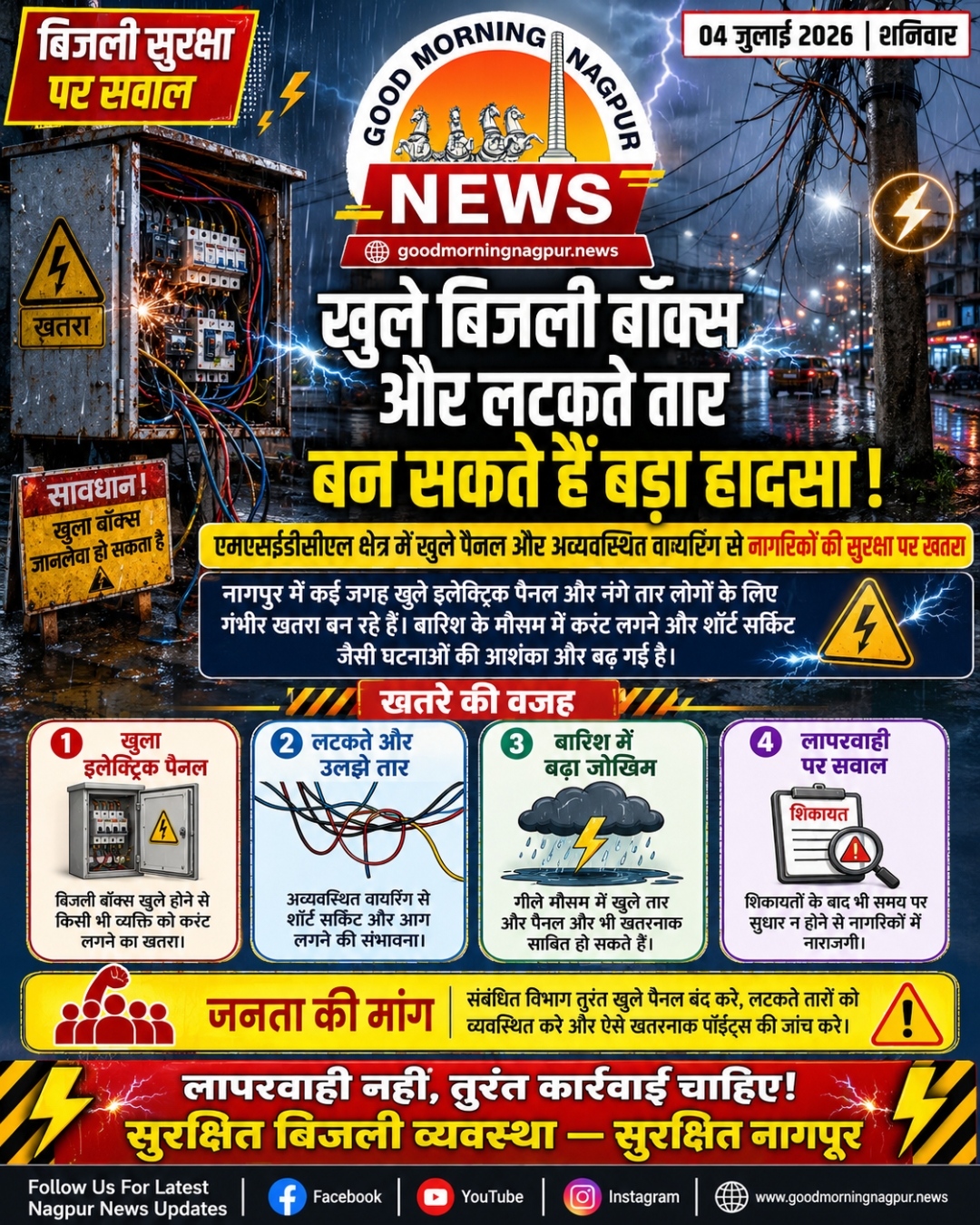 खुले बिजली बॉक्स और लटकते तारों से नागरिकों की सुरक्षा पर खतरा