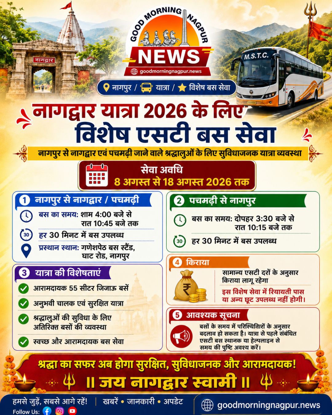 नागद्वार यात्रा 2026 के लिए नागपुर से विशेष एसटी बस सेवा शुरू