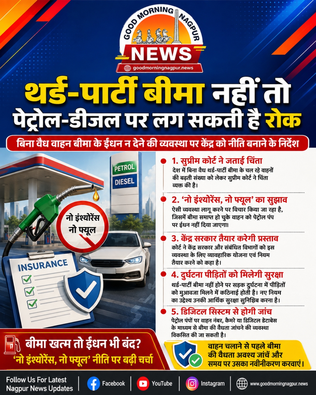 थर्ड पार्टी बीमा नहीं तो पेट्रोल डीजल पर लग सकती है रोक नो इंश्योरेंस नो फ्यूल  नीति पर मंथन