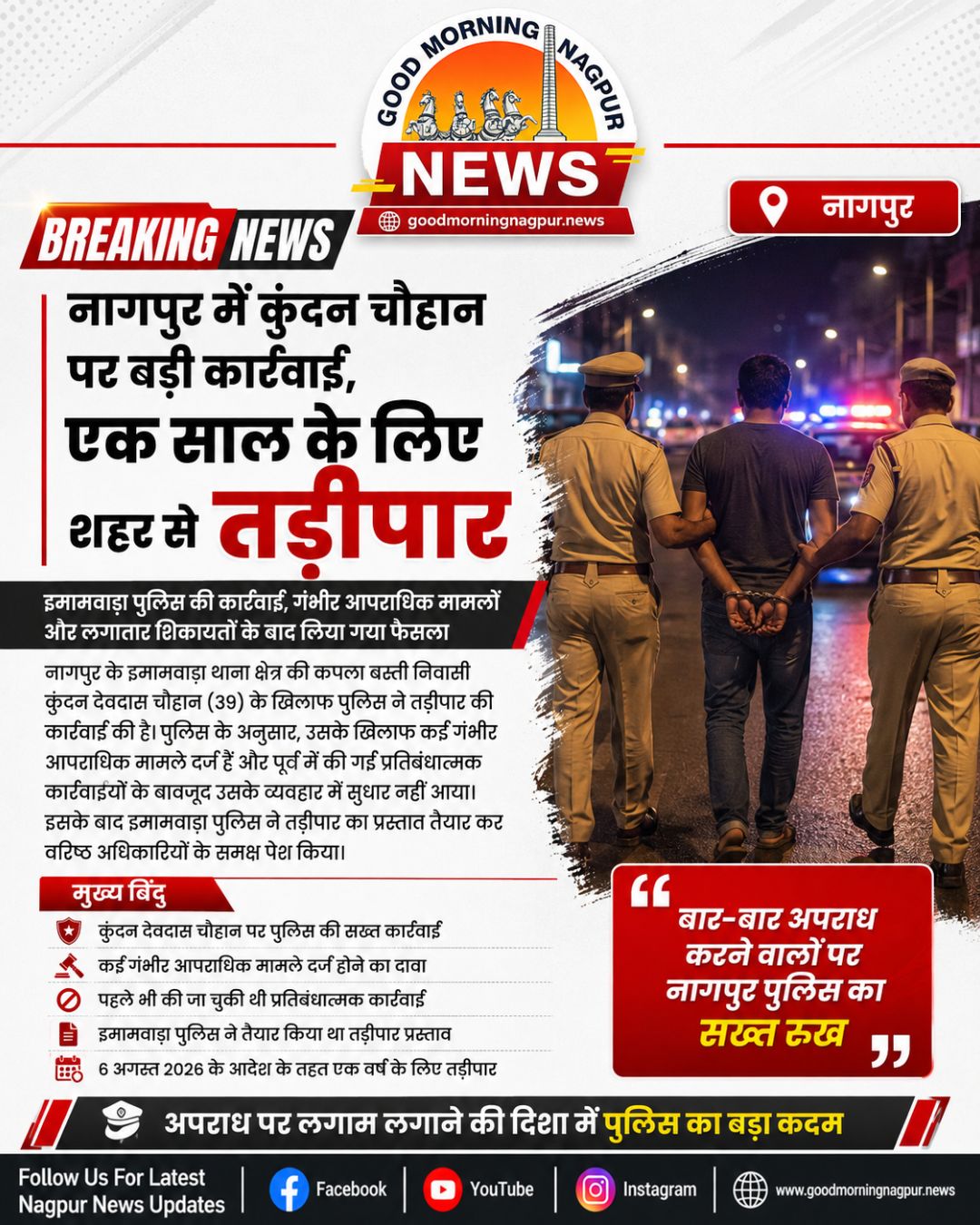 नागपुर में कुंदन चौहान पर पुलिस की बड़ी कार्रवाई एक साल के लिए तड़ीपार