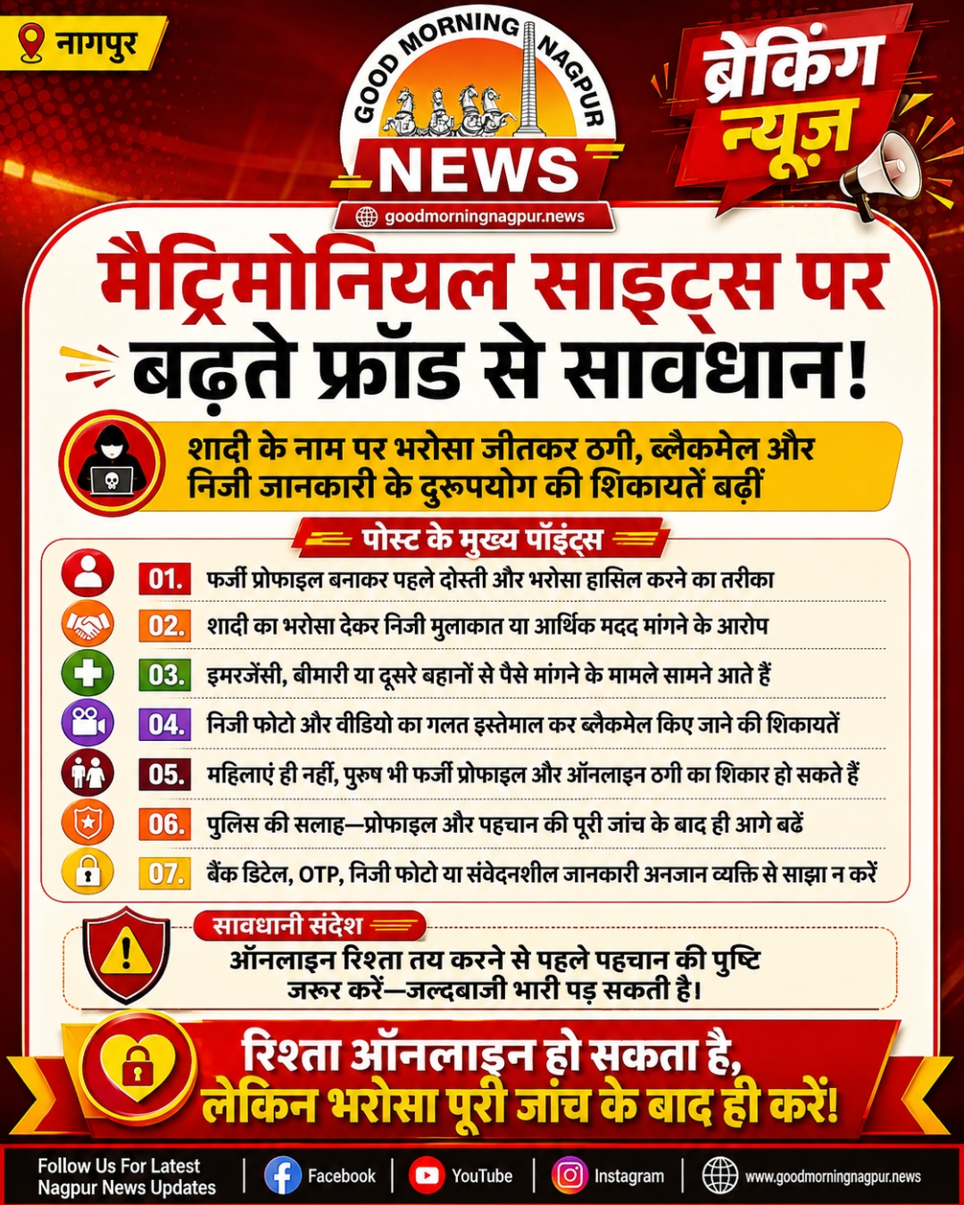 मैट्रिमोनियल साइट्स पर बढ़ता फ्रॉड शादी के नाम पर ठगी और ब्लैकमेल से रहें सावधान