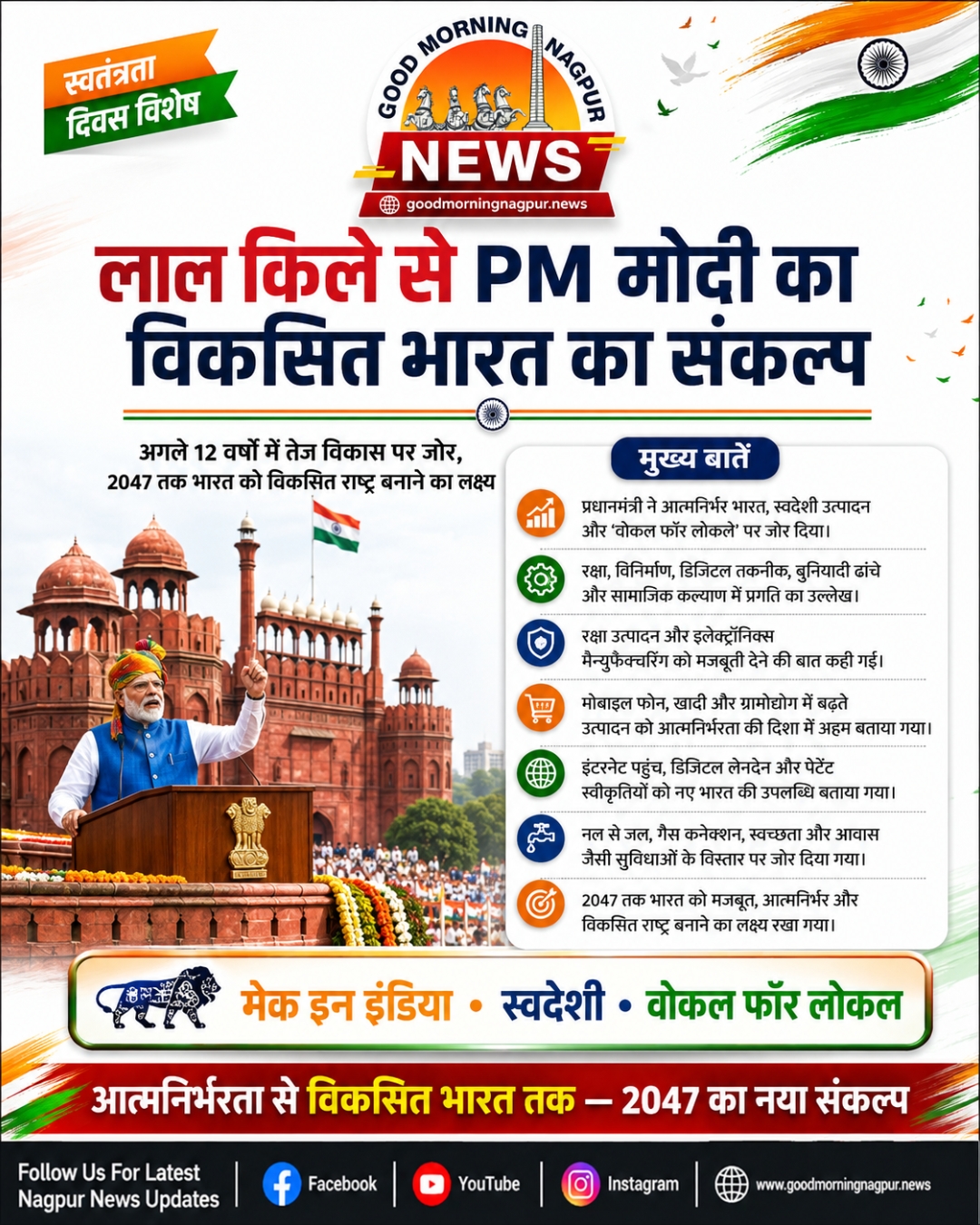 लाल किले से पीएम मोदी का विकसित भारत का संकल्प 2047 के लक्ष्य पर जोर