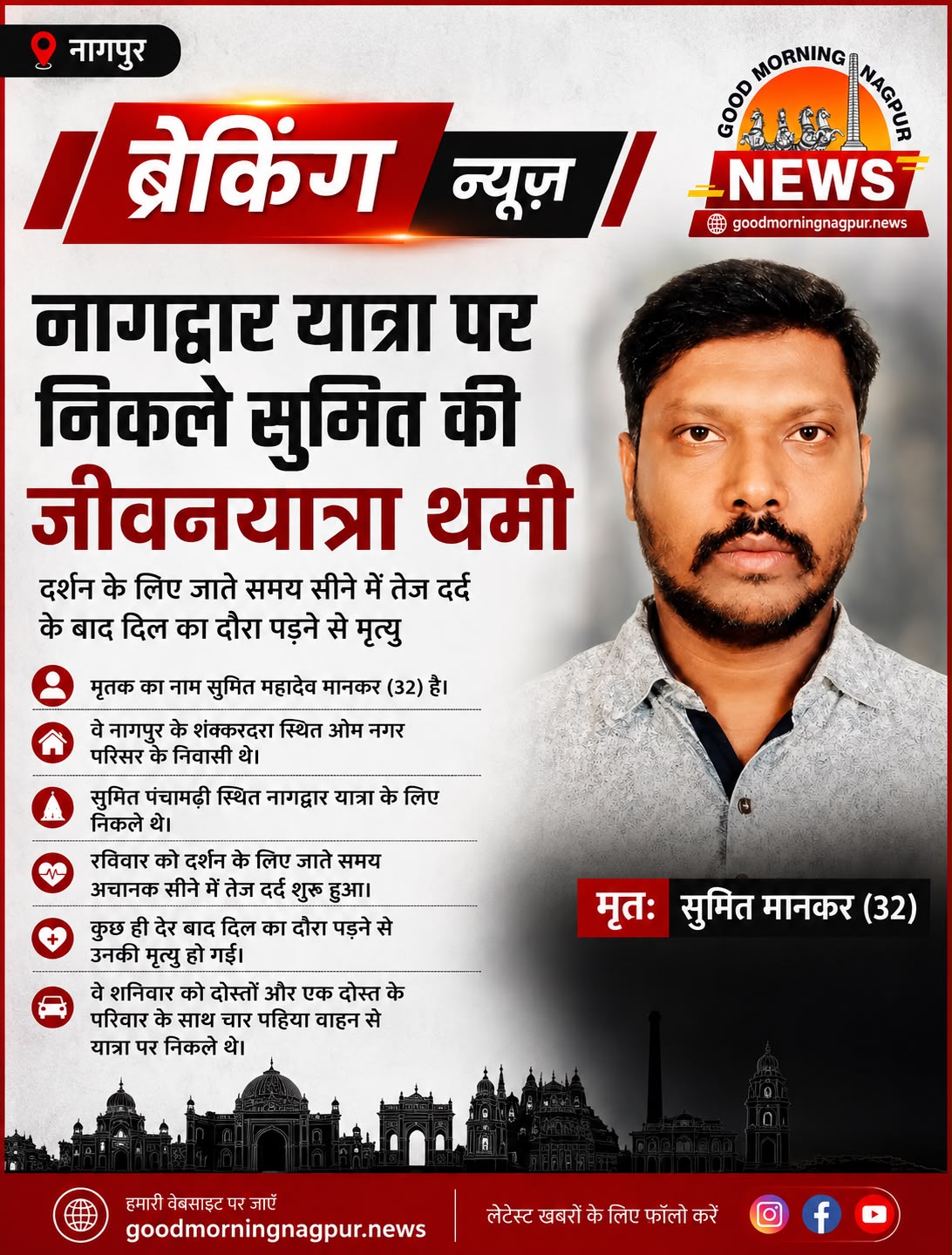  नागद्वार यात्रा पर निकले 32 वर्षीय युवक की हार्ट अटैक से मौत