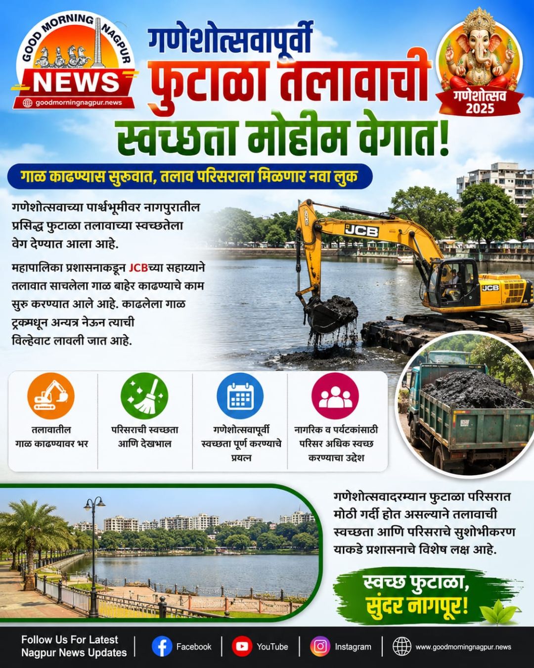 गणेशोत्सवापूर्वी फुटाळा तलावाच्या स्वच्छतेला वेग!
