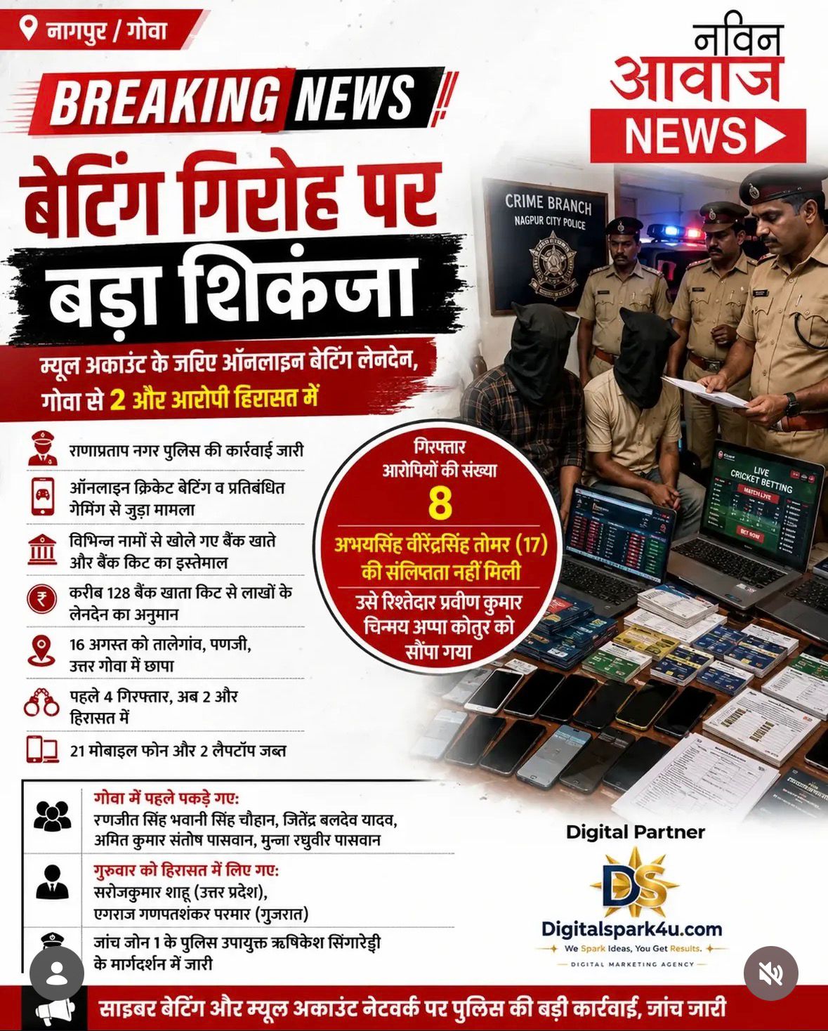 ऑनलाइन बेटिंग गिरोह पर पुलिस की बड़ी कार्रवाई 8 आरोपी कार्रवाई के दायरे में
