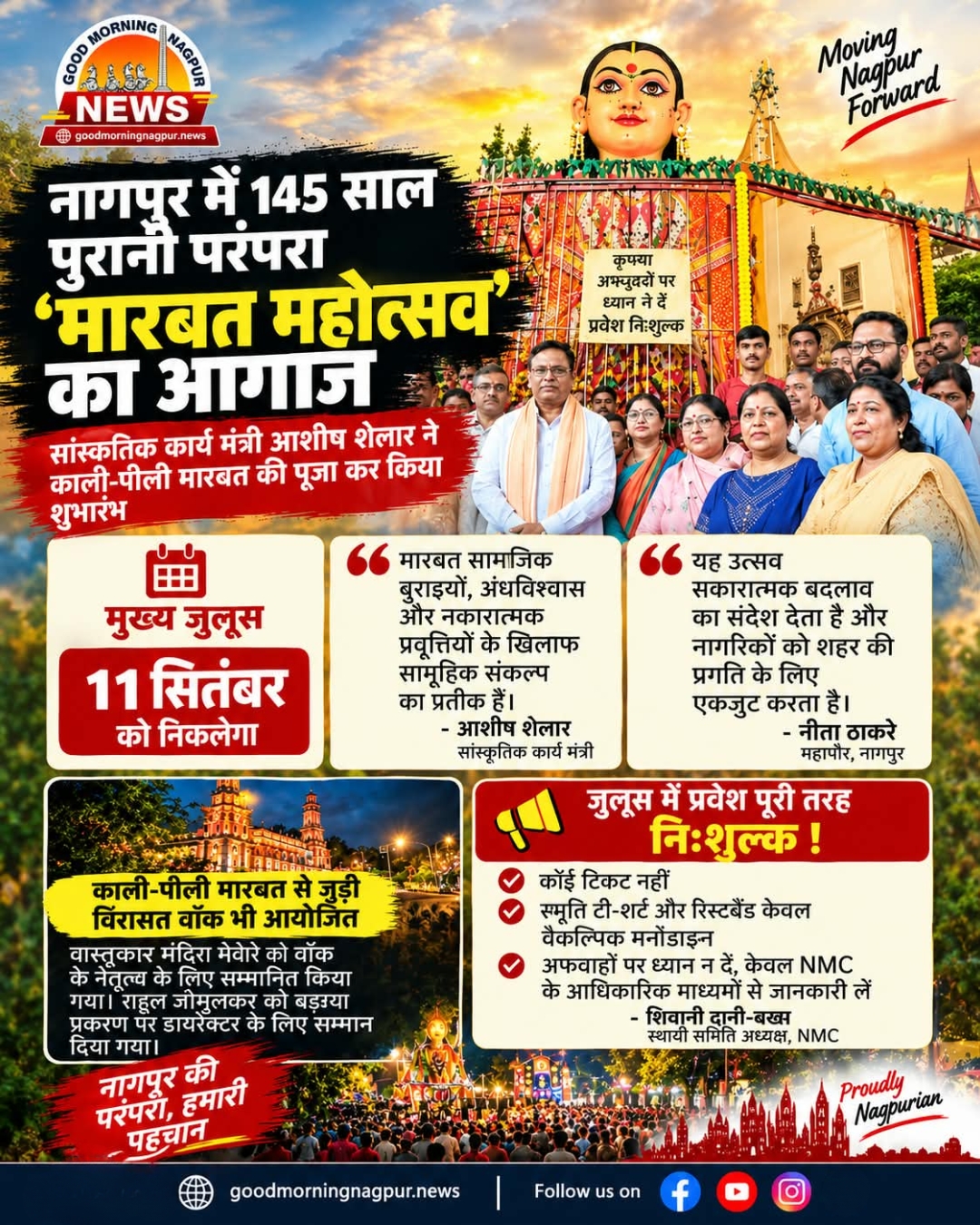 नागपुर में 145 साल पुरानी परंपरा  मारबत महोत्सव का आगाज 11 सितंबर को निकलेगा भव्य जुलूस