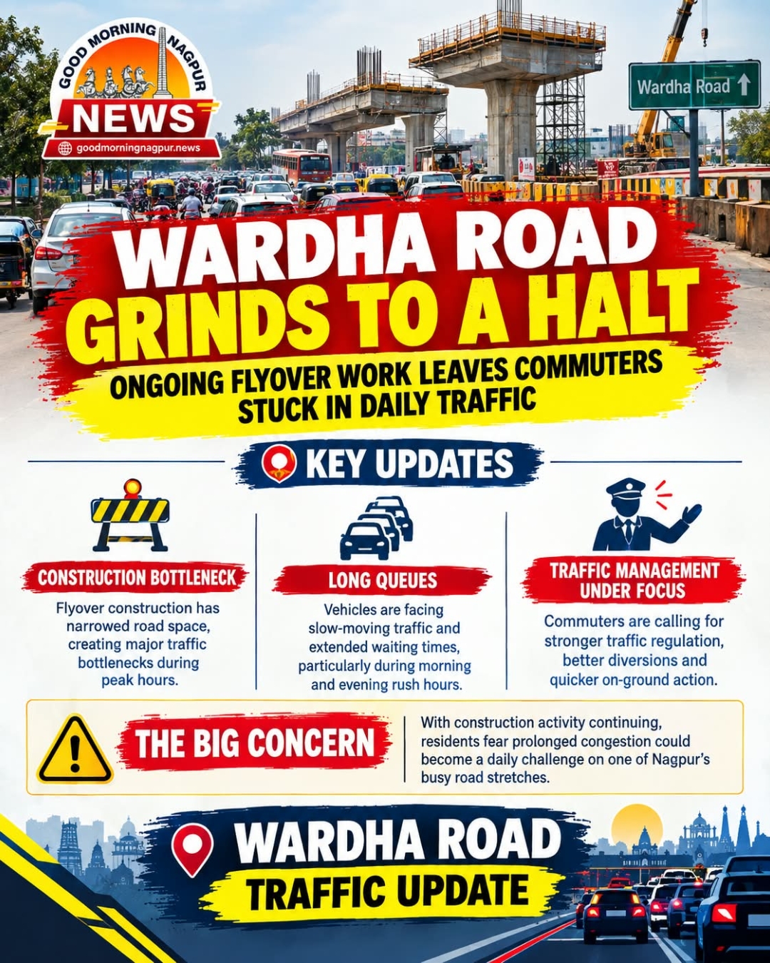 Flyover Construction Worsens Traffic Congestion on Wardha Road