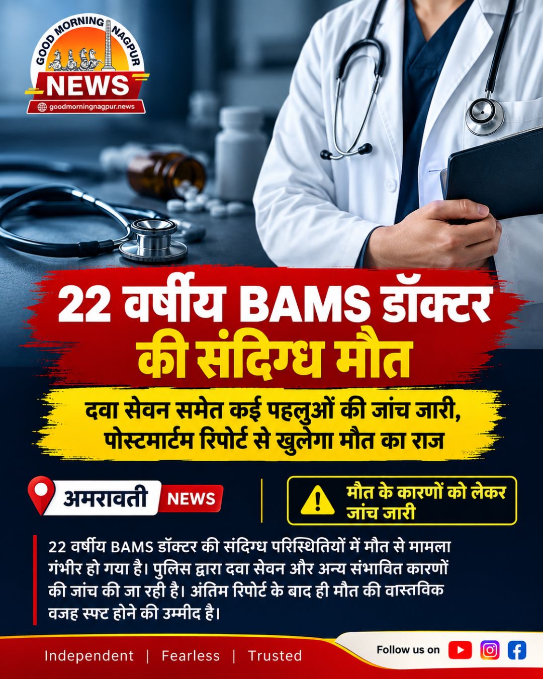 22 वर्षीय BAMS डॉक्टर की संदिग्ध मौत दवा सेवन समेत कई पहलुओं की जांच