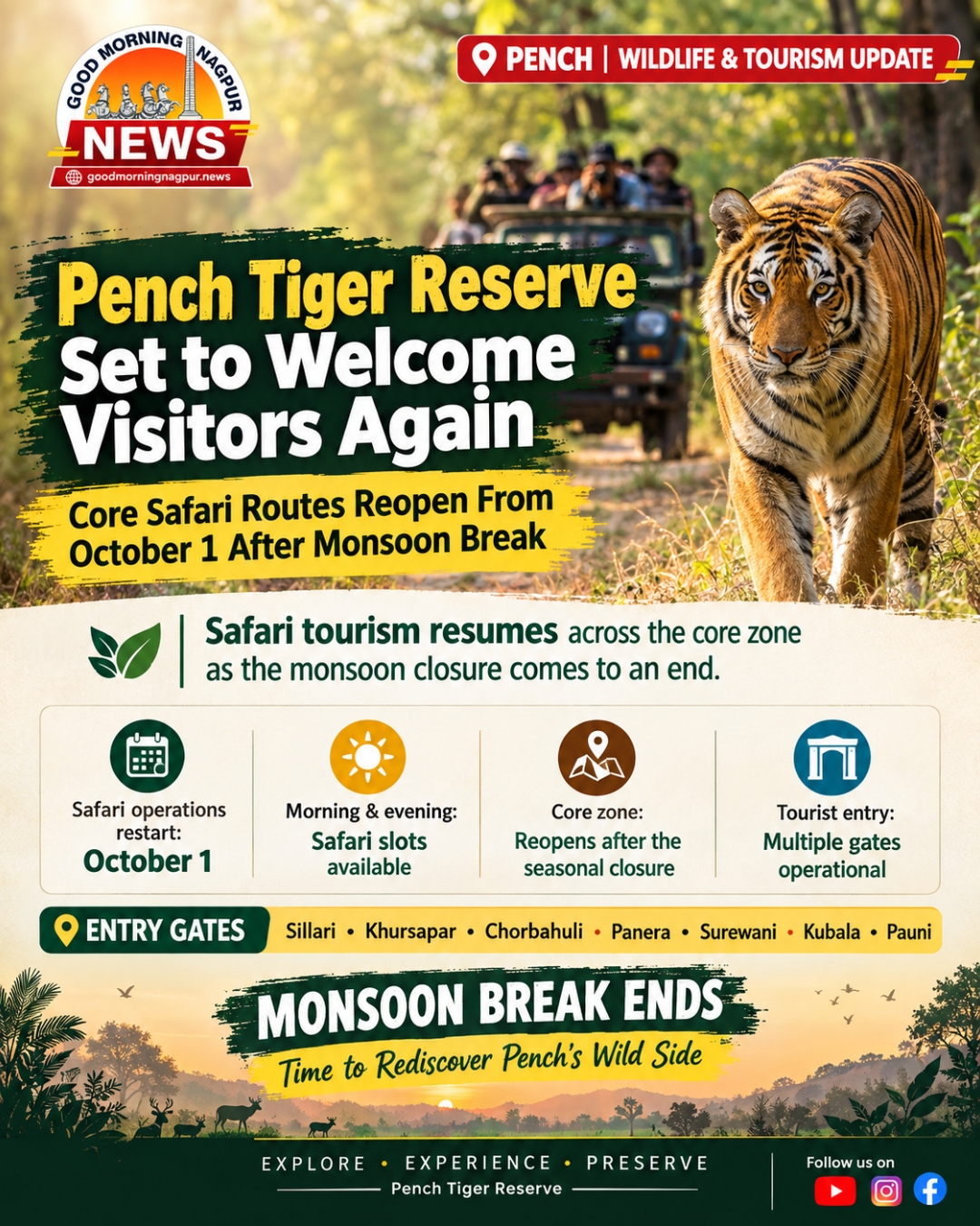 Pench Tiger Reserve to Reopen Core Safari Routes from October 1